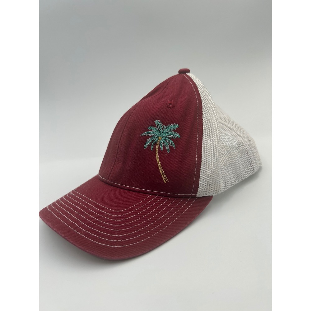 Fahrenheit Headwear Palm Tree Trucker Hat Maroon White Snapback Mesh Cap B933